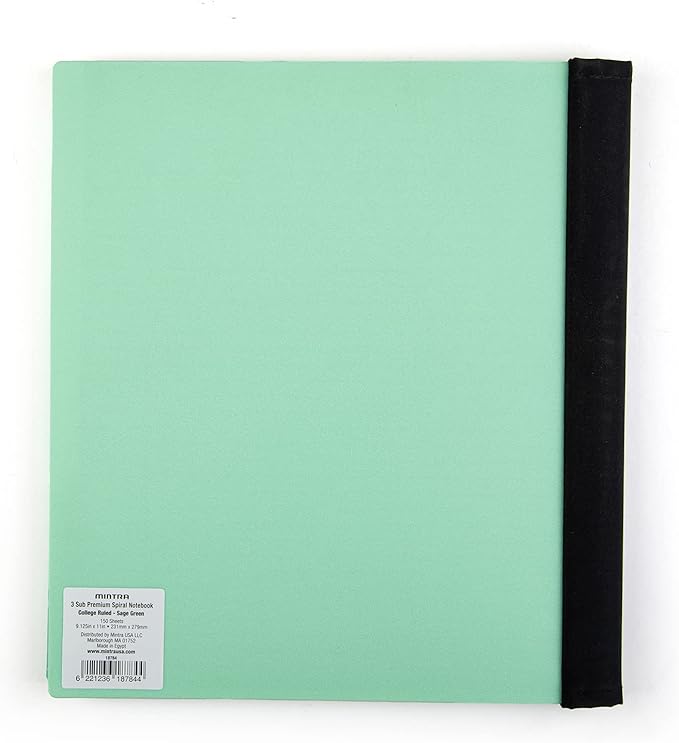 Mintra Office Durable PREMIUM Spiral Notebook (Sage Green, 3 Subject (8.5in x 11in))