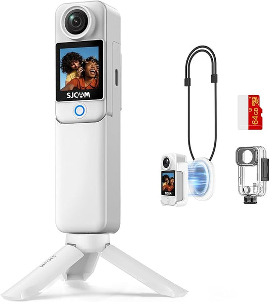 SJCAM C300 Vlogging Combo,4K Pocket Action Camera,7H Power,6-Axis Stabilization,Dual-Touch Screen 154° Wide FOV Video Camera for Photography Camcorders,Travel,Waterproof,Live Streaming,64G Card