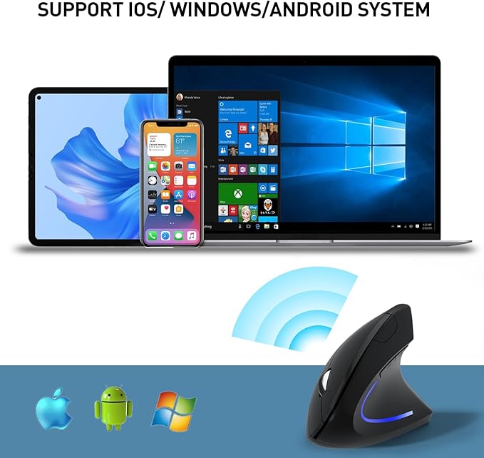 Wireless Ergonomic Mouse, 2.4G Wireless Vertical Ergo Mouse, 800/1200/1600 Adjustable DPI,6 Buttons Ergonomic Mouse for Laptop/MacBook/PC/Desktop-Black