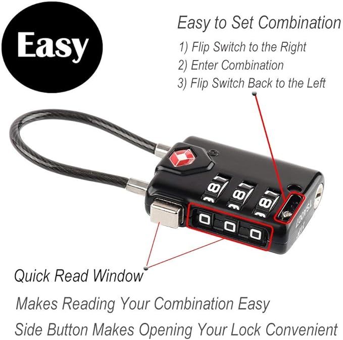 SURE LOCK TSA Compatible Travel Luggage Locks, Inspection Indicator, Easy Read Dials TSA Approved with Zinc Alloy