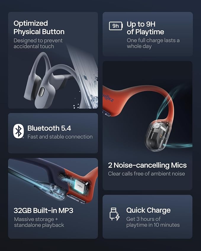 SHOKZ OpenSwim Pro - Open-Ear Bluetooth & MP3 Bone Conduction Sport Headphones, Swimming Headphones, IP68 Waterproof, Grey