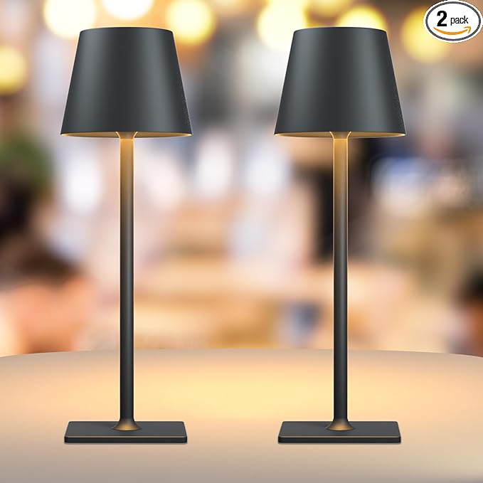 2 Pack Rechargeable Table Lamps,Cordless Lamp with 6000mAh Battery Operated, Portable Indoor/Outdoor Table Lamp for Patio Restaurant Home Dinner Dining Kitchen,Waterproof & Wireless