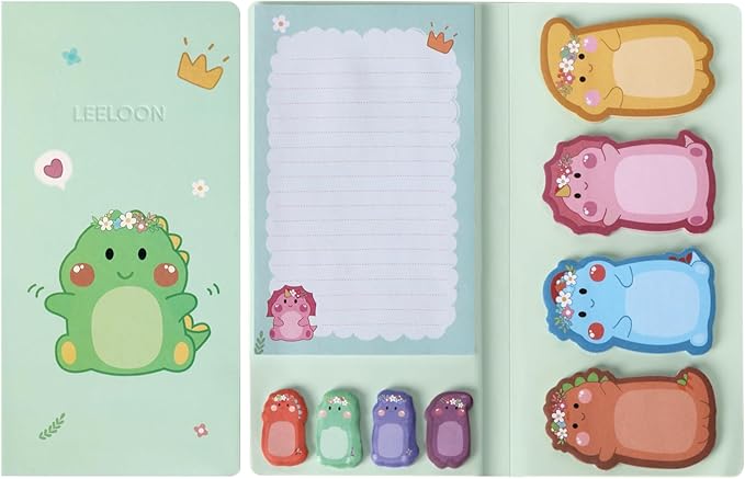 Dinosaur Sticky Notes Set, 360 Sheets Cute Cartoon Animal Dinosaur Self-Stick Notes Pads Dinosaur Themed Memo Pads Dinosaur Shaped Page Markers Index Tabs for Students Office School Supplies