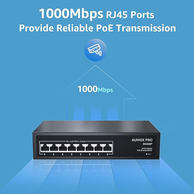 8 Port PoE Switch Gigabit 120W, Gigabit Unmanaged Ethernet Switch, Plug & Play, 802.3af/at Compliant, Metal Housing, 8-Port Network Switch for Home/Office Energy Efficient Silent Operation