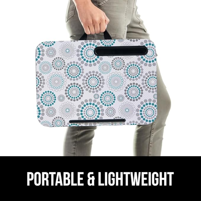 GORILLA GRIP Laptop Lap Desk with Phone Holder, Pillow Cushion Desks Fit Laptops up to 15.6", Tray Ledge Keep Computers in Place, Portable Travel Workstation Essentials for Home, Dorm, Spiral Pattern