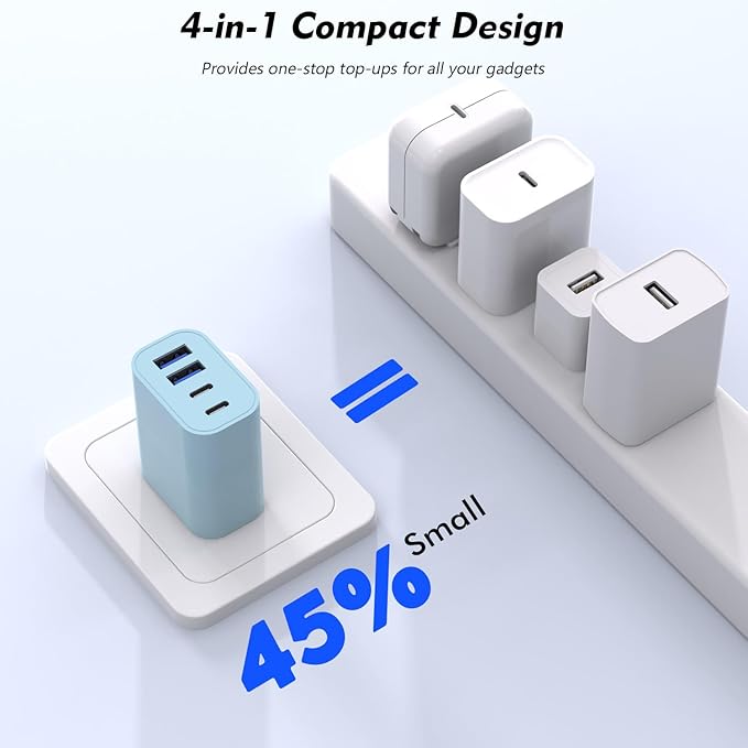 iPhone 17 Charger Block,40W 4-Port PD USB C Charger Block Power Adapter+QC Wall Charging Plug 2 Pack Fast Charging Cube Apple Multiport Brick for iPhone 17/17Pro/Air/16e/16/15/14/13/12,iPad(Pink&Blue)