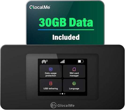 GlocalMe DuoTurbo 4G Mobile Hotspot Device with 30GB US/CA/MX Data 60 Days, Portable WiFi Hotspot for Travel in 200+ Countries, SIMFREE and Dual Modem, 10 Devices Connected(DuoTurbo with 30GB)