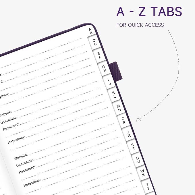 Password Book with Alphabetical Tabs – Hardcover Internet Address & Password Organizer – Password Keeper Notebook for Computer & Website – 5.2 x 7.6" Log-in Password Journal w/Thick Paper (Purple)