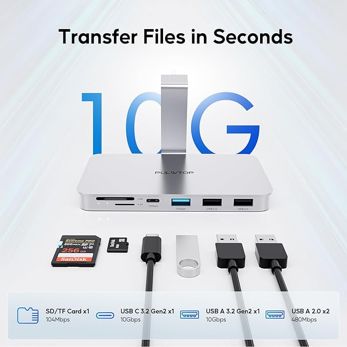 iMac Accessories for iMac24 inch 2021/2023/2024, PULWTOP iMac Hub with M.2 NVMe SSD Enclosure, i-Mac USB C Hub USB A/C 10Gbps, SD/TF, i-Mac USB Adapter for iMac24 M1/M3/M4 or Studio Display 27 inch