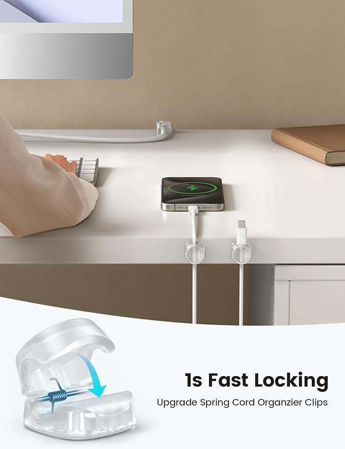 6Pack Cord Organizer, Office Desk Accessories - Lamicall Clear Cable Management Clips, Home Workspace Organization Accessories, Nightstand Wire Keeper Desk Decor, Dorm Room Essentials Desktop Gadgets