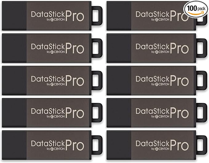 Centon Electronics DataStick Pro USB 2.0 Flash Drive, 2 GB, 100 USB Flash Drives, 100 Bulk Pack, Grey