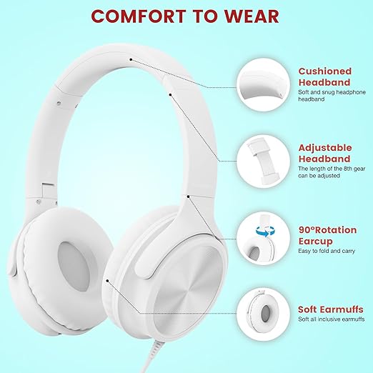 USB C Headphones Wired, Over Ear USB C Wired Headphones with Microphone, Volume Control, HD Stereo Sound, Foldable USB Type C Headphones for Adult/Teens/Chromebook/Laptop/Computer/iPhone,White