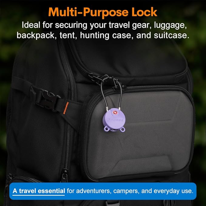 Forge TSA Approved Luggage Locks Ultra-Secure Dimple Key Locks, Cable Lock, for Travel with Zinc Alloy Body- 2 Purple Locks