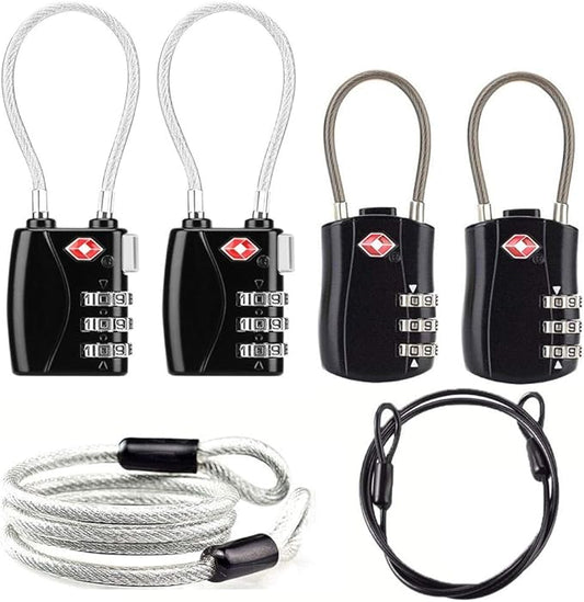 TSA Locks, Digit Combination Padlockss and Steel Cable Combination Travel Security Lock, Luggage Travel Lock Coded Lock for Baggage Travel Bag, Suit Case, Gym, Bike Locks (TSA Luggage Locks-4)