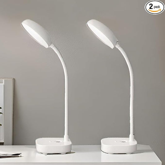 Small desk lamps for small spaces,2 Pack White,Rechargeable desk lamp battery powered,3 light colors,Eye protection light,10 Adjustable brightness,400 lumens,Gooseneck hose,Desk lamps for home office