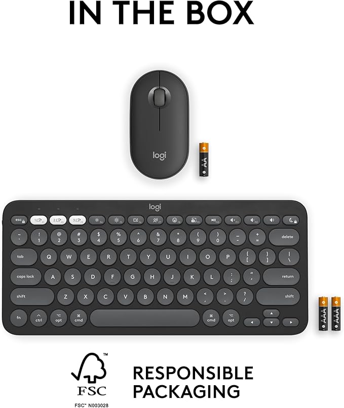 Logitech Pebble 2 Combo for Mac, Wireless Keyboard and Mouse, Slim, Quiet and Portable, Customizable, Bluetooth Mouse and Keyboard, Easy-Switch, for macOS, iPadOS - Tonal Graphite