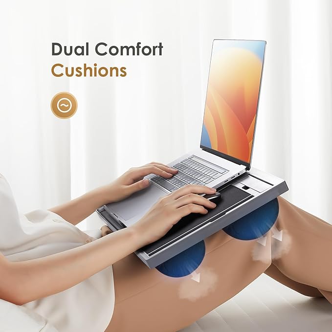 LORYERGO Adjustable Laptop Desk with Cushion, Mouse Pad & Cellphone Slot - Laptop Stand for Bed & Couch, Riser for Home & Office (Grey)