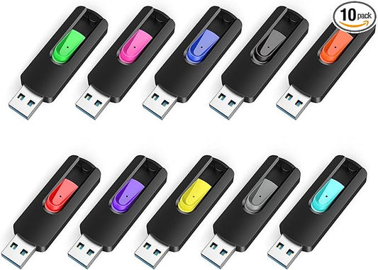 RAOYI 10 Pack 16GB USB 3.0 Flash Drives Slide Retractable Memory Stick Bulk Thumb Drive Jump Drive Zip Drive USB Sticks Data Storage Backup for PC Mac (16G, 10 Mixed Color)