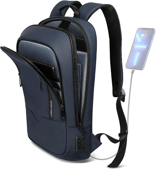 hk Backpack for Men Business Slim Backpack with USB Charger Computer Lightweight Anti-theft Travel Backpacks 15.6 inch Water Resistant Laptop Bag for Work Office College-Dark Blue