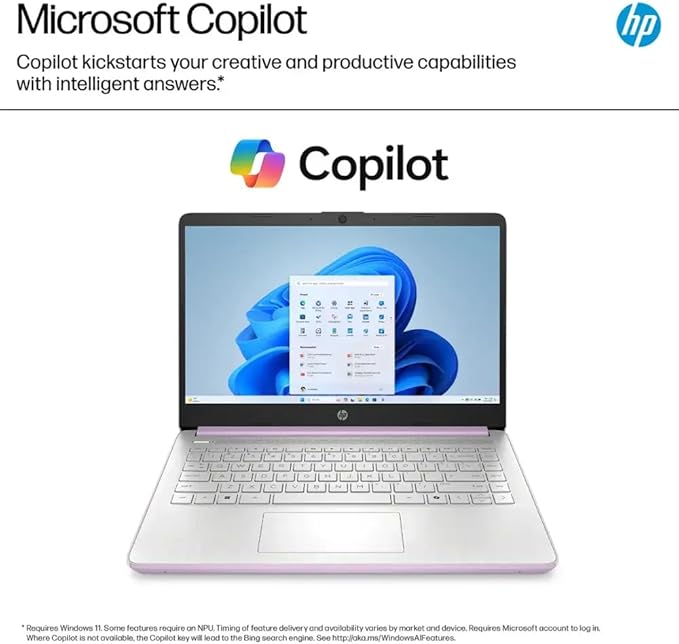 HP 14 Ultrabook • Intel 4-Core N150 • Microsoft 365 • Copilot AI • 16GB RAM • 1.6TB Storage (128GB SSD + 512GB Portable + 1TB OneDrive) • Wi-Fi 6 • 12 Hr Battery • Lavender • w/WOWPC Bundle • Win 11