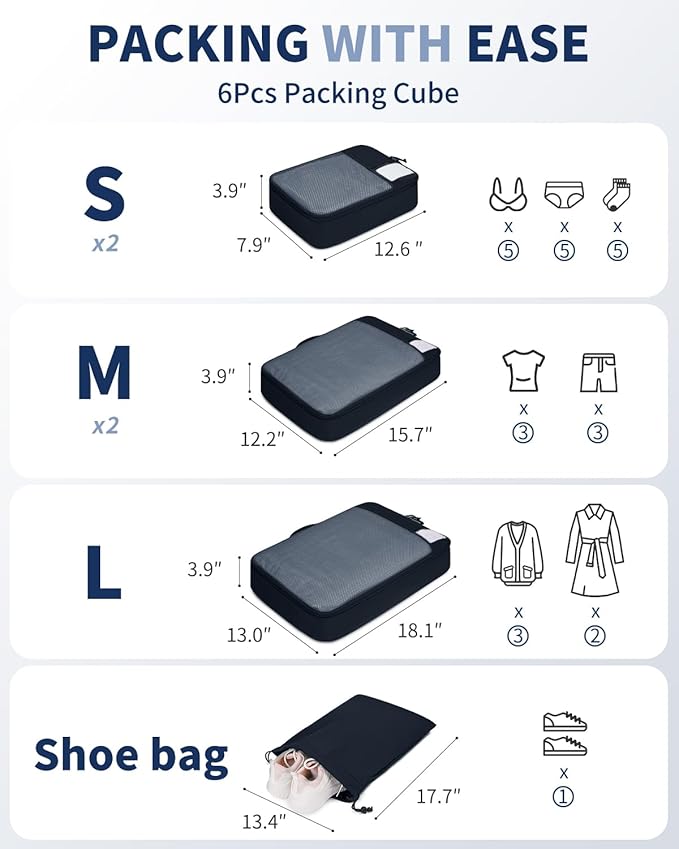 ECOHUB 4 Set /6 Set Packing Cubes for Travel Durable Suitcase Organizer Bags Set with Personalized Tag Various Sizes Travel Essentials Traveling Accessories for Luggage Machine Washable