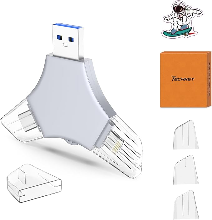 USB 3.0 Flash Drive 64gb for iPhone, 3in1 External Memory Picture Keeper Storage Stick for Photo/Video/Data Saver/Backup, V3.68 High Speed Thumb Drives for iPhone/iPad/Android/PC - Cool Gray