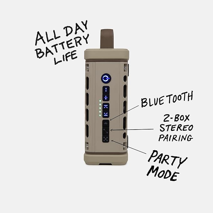 Turtlebox Ranger: Loud! Outdoor Portable Bluetooth 5.4 Speaker | Rugged, Waterproof, Ultra-Portable | Plays to 105db, Deep Bass, Shockproof, Unlimited Pairing for Full Stereo Experience, Tan