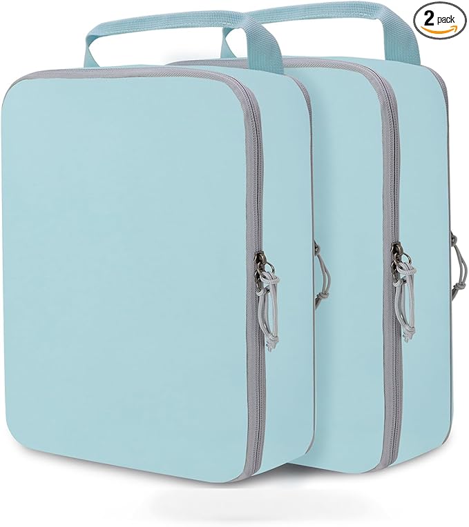Large Compression Packing Cubes for Travel, 2 Set Compression Bags Travel Cubes for Packing Suitcase Luggage Organizer, Blue