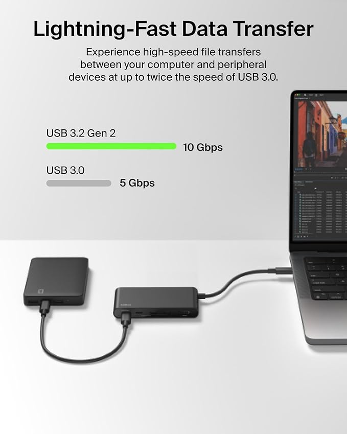 Belkin USB C Hub, 5-Port Hub w/ 4K HDMI Display @ 60Hz, 100W Power Delivery, Fast Data Transfer 10Gbps, USB C Multiport Adapter - Compatible with MacBook, iPad Pro, Chromebook, & More