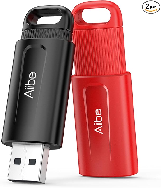 Aiibe 128GB USB Flash Drive 2 Pack - 128GB USB Stick Thumb Drive USB 2.0 Memory Stick with Keychain (Black and Red)