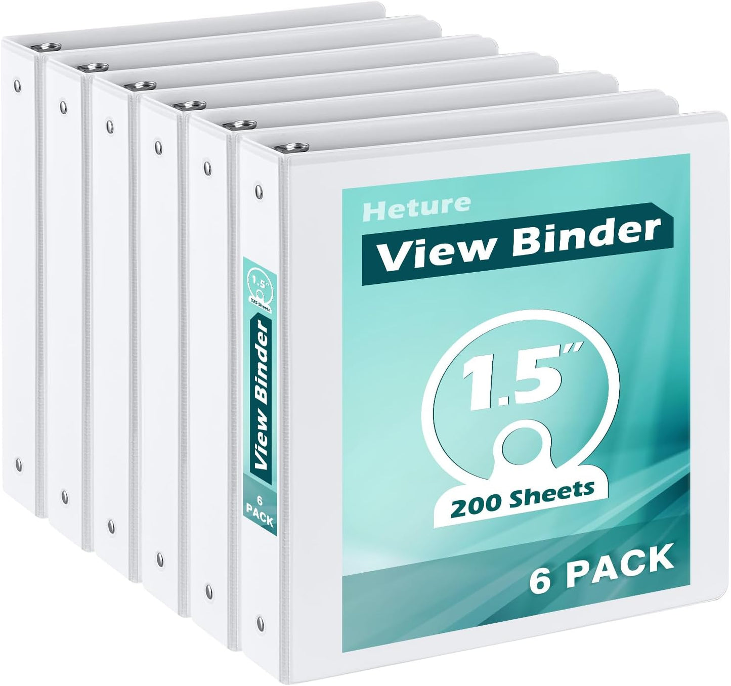 3 Ring Binder 1.5 Inch 6 Pack, 1-1/2" Clear View with Round Rings, PVC-Free,Holds for 325 Sheets 8.5X 11 US Letter Size Paper, Durable White Binders Perfect for Office,School and Home
