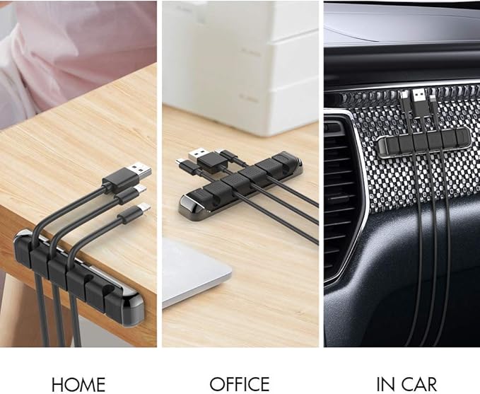 AHASTYLE Cable Organizer Holder 5 Slots Desktop Cord Wire Clips Keeper for Organizing USB Cable/Power Cord/Wire Home Office and Car (Black)