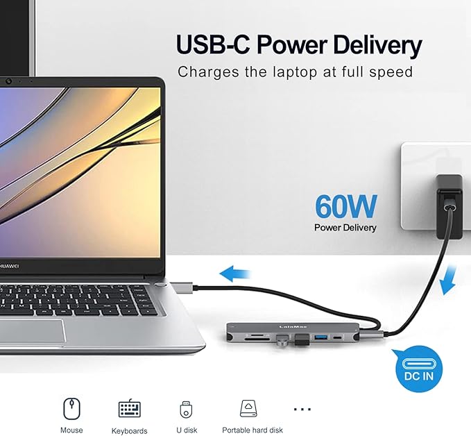 USB C HUB(8-in-1), USB C to HDMI4K60 SD/TF USB A PD, Compatible with USB C Port, USB C and 3 USB A Data Ports,SD/TF Card Reader for MacBook Pro Inch, MacBook Air and More