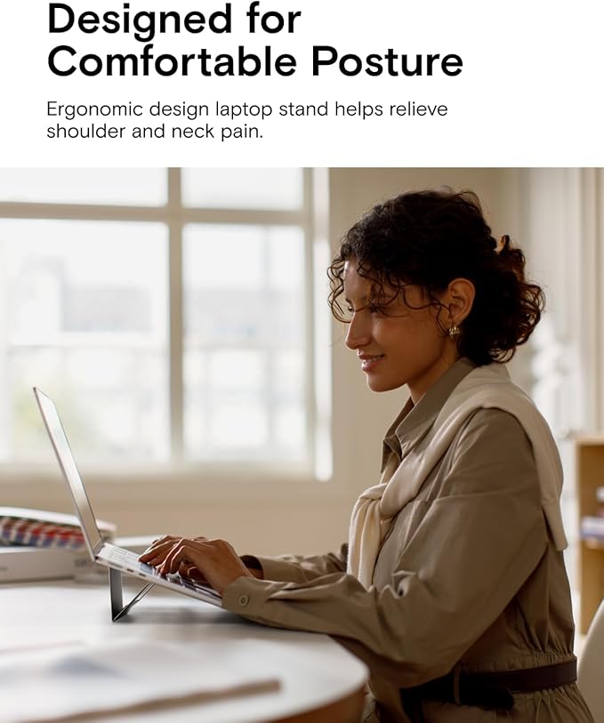 MOFT Laptop Stand for Desk, Adhesive Airflow Laptop Cooling Riser for Heat Dissipation with 2 Adjustable Viewing Angles, Foldable & Portable Computer Stand Compatible with Laptops 11"-16", Jet Black