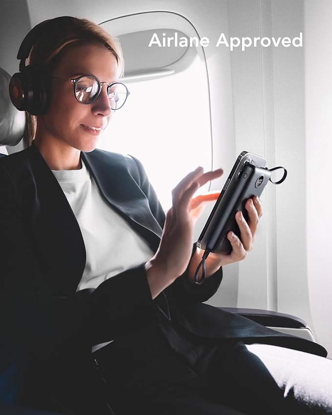 VRURC Portable Charger, 22.5W Power Bank 10000mAh, USB-C Cable in & Out Fast Charging Battery Pack, Compact Travel Essential 4 Outputs 3 Inputs for iPhone 16 15 14 13,Samsung, Android etc-Black