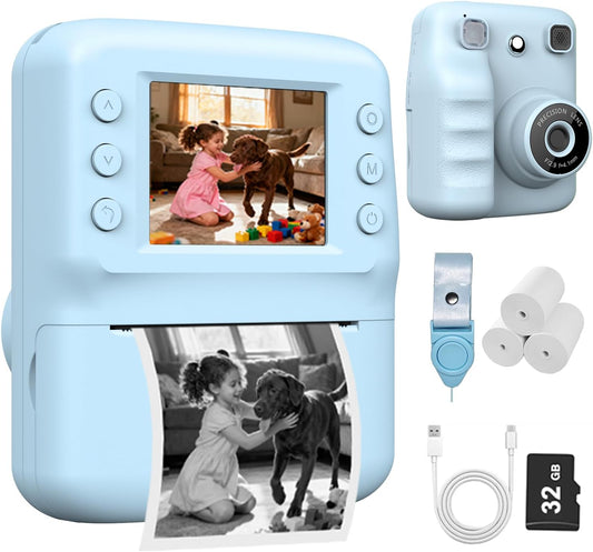 Kids Camera Instant Print,1080P Instant Cameras That Print Photos,Christmas Birthday Gifts for Kids Age 3-12,Toddlers Instant Digital Cameras for Boys and Girls with 32G Card