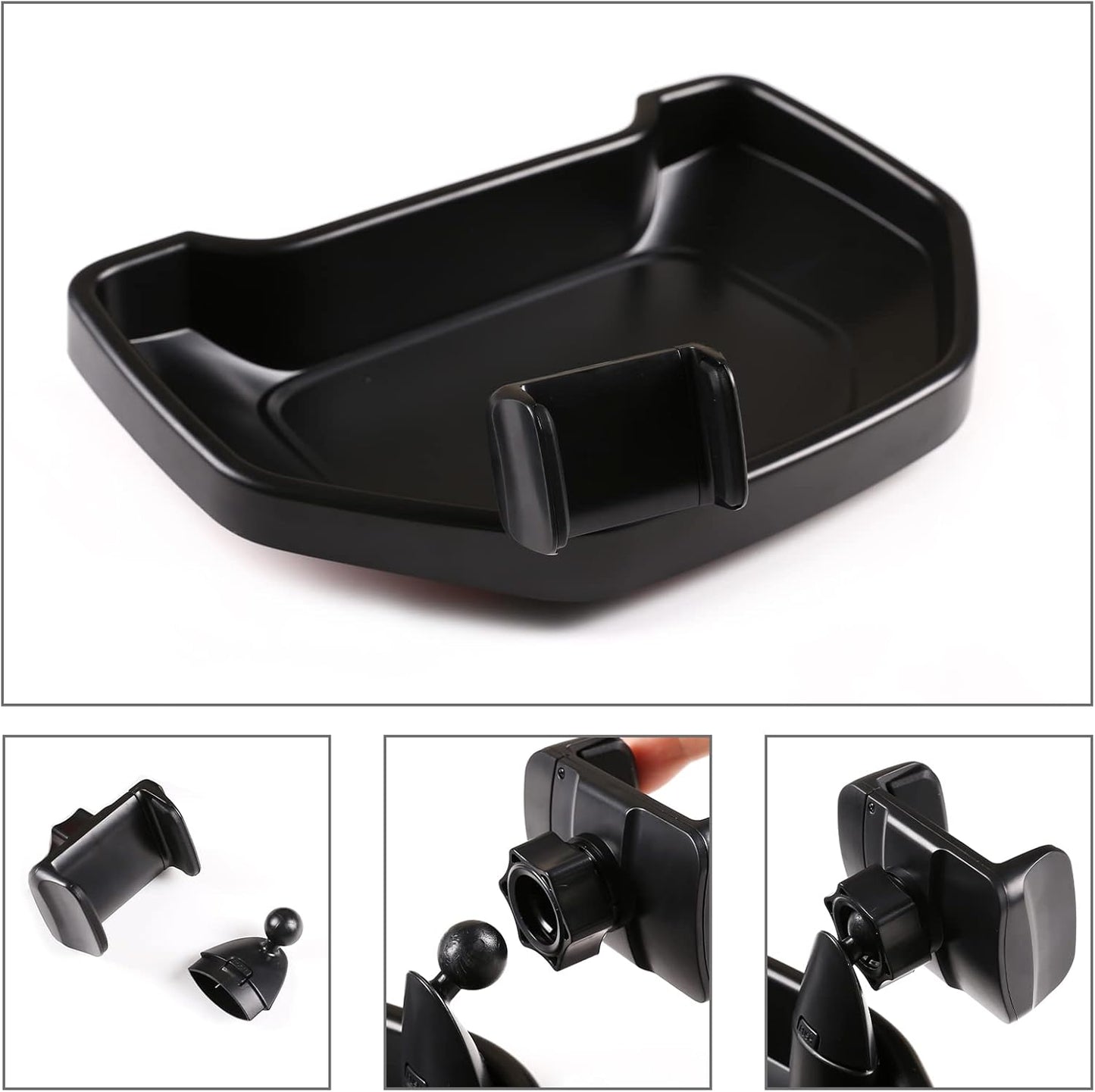 LLKUANG Black ABS Car Center Console Dash Table Storage Tray Fit for Toyota Tundra 2014-2021 Instrument Organizer 360° Rotating Phone Holder Cradle Accessories (with Mobile Phone Holder)