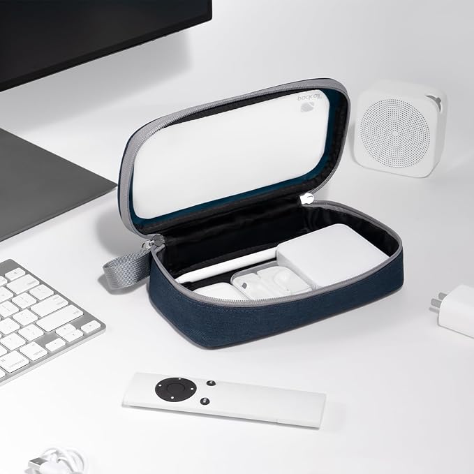 pack all Clear Electronic Organizer, TPU Cable Organizer Bag, Compact Cord Travel Organizer for Cables, Chargers, Phones, USB cords, SD Cards (Dark Blue)