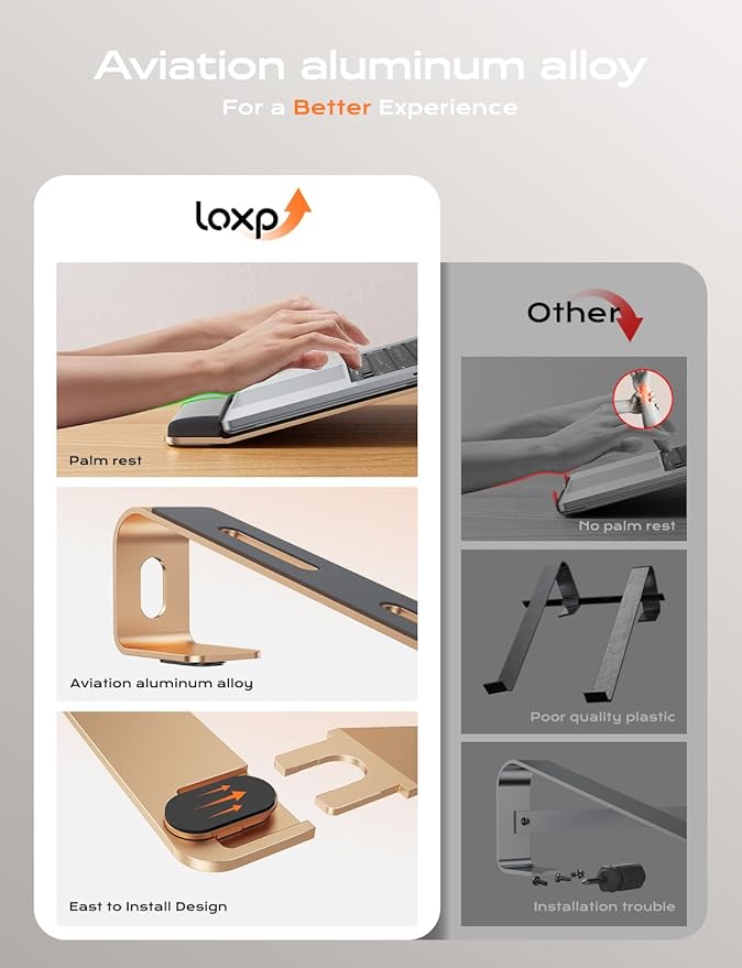 Laptop Stand for Desk, Laptop Stand with Wrist Support, Ergonomic Detachable Laptop Riser, Mount, Holder Notebook Computer Stand for MacBook Air Pro, HP, Dell, XPS, HP (10-17") Laptops - Gold