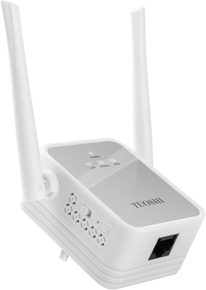 TS720W Wall-Plug WiFi Range Extender, 300Mbps Wireless Signal Booster, WiFi Repeater/Access Point/Router with High Gain Dual External Antennas & Ethernet Port-Wall Plug Design-WPS