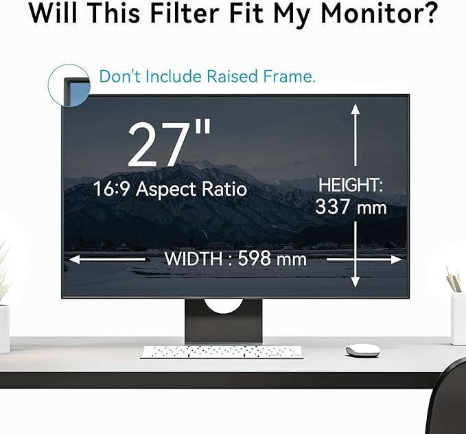 [2-Pack] 27 Inch Anti Blue Light Anti Glare Computer Screen Protector for 16:9 Widescreen Monitor, Removable Anti-Scratch Anti-UV Blocking Screen Filter, Eye Protection Reduce Eye Fatigue and Strain