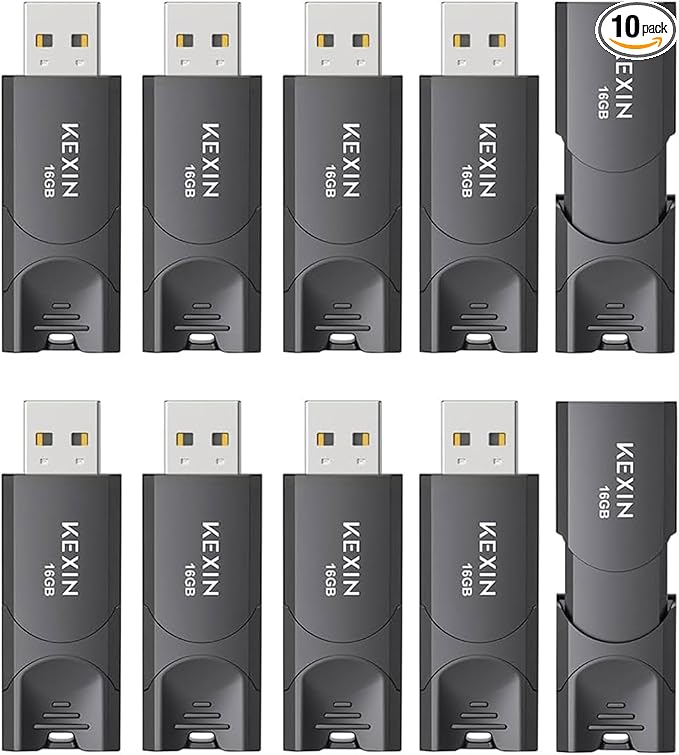 KEXIN 16GB Flash Drive 10 Pack Thumb Drive USB 2.0 Flash Drive Memory Stick USB Data Storage Jump Drive (16GB, Black)