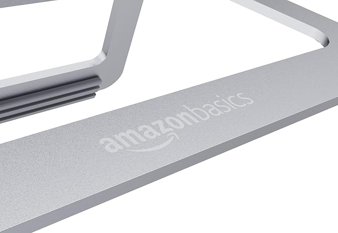 Amazon Basics Aluminum Portable Foldable Height Adjustable Support Stand for Laptops up to 13", Silver
