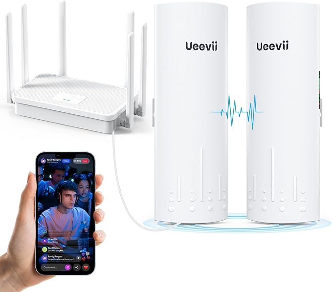UeeVii CPE450 Wireless Bridge and WR3000K WiFi Router Kit, 5.8G 3KM Point to Point Wireless Bridge Outdoor to Shop Barn Garage Building Network Kit Solution, Outdoor WiFi Bridge(2PCS), Plug and Play