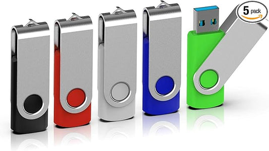 TOPESEL 5 Pack 32GB USB 3.0 Flash Drive Memory Stick Thumb Drives (5 Mixed Colors: Black Blue Green Red Silver)