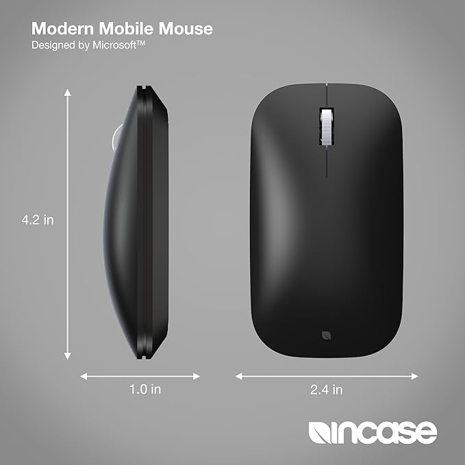 Incase Modern Mobile Mouse – Designed by Microsoft – Lightweight, Precision Navigation, Right/Left Hand Use, Scroll Wheel, BlueTrack Technology, Wireless Bluetooth for Mac/Windows/8/10/11 (Black)