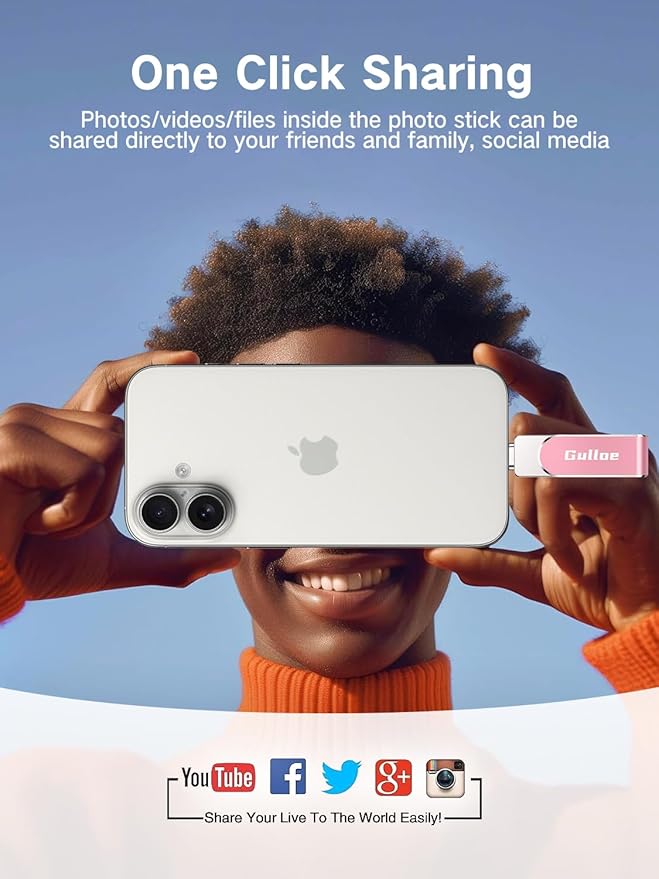 Gulloe 512GB Flash Drive Intended for iPhone, Memory Stick Storage for Photos and Videos Backup, Compatible with iPhone iPad Android PC, Plug and Play, No Application Required (Pink)