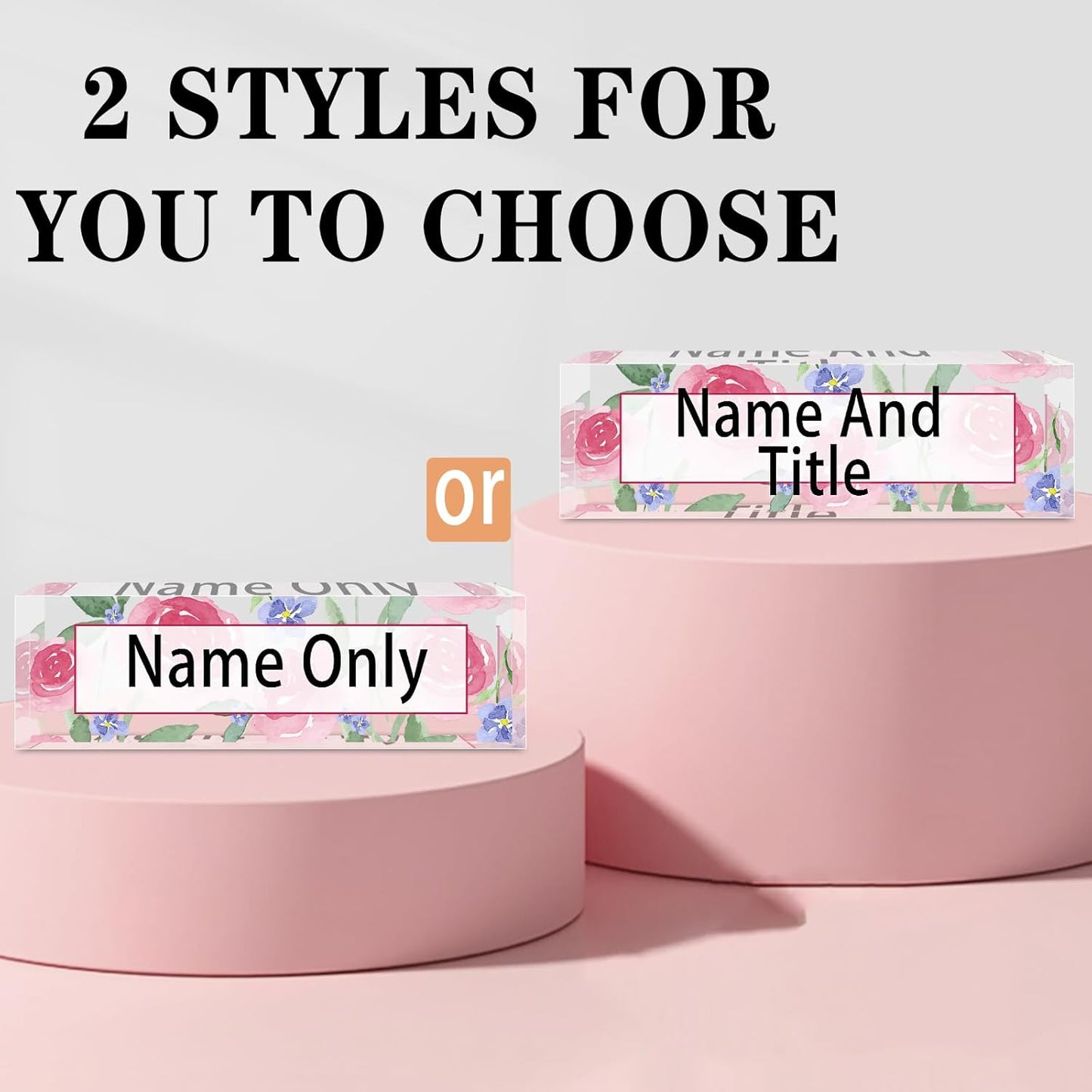 Name Plate for Desk Personalized, Acrylic Desk Decorations, Employee Appreciation Gifts, Custom Office Gifts for Coworkers, Boss, Teacher, Nurse (Pink Floating Flowers)