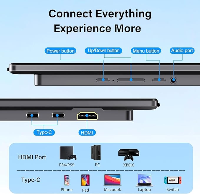 InnoView Large Portable Monitor 23.8inch FHD 1080P 144Hz USB-C, HDMI Computer Display HDR 100% sRGB IPS Gaming Monitor W/180°Adjustable DC Eyes Care Stand for Laptop PC MAC Phone PS4 Xbox Switch
