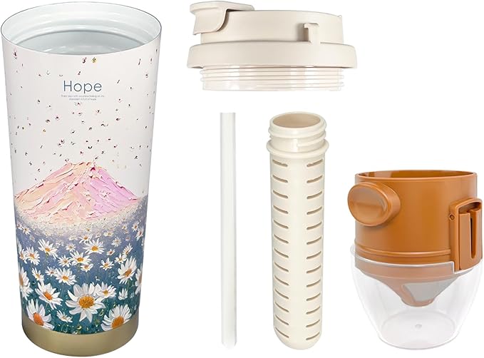 17oz Camping Coffee Makers with Ceramic Coating,Camp Pour Over Coffee Maker Set,Double Wall Vacuum Leak-Proof Mug for Office School Party Camping,Tea Infuser Mug for Loose Leaf Tea (17oz Blue Hope)